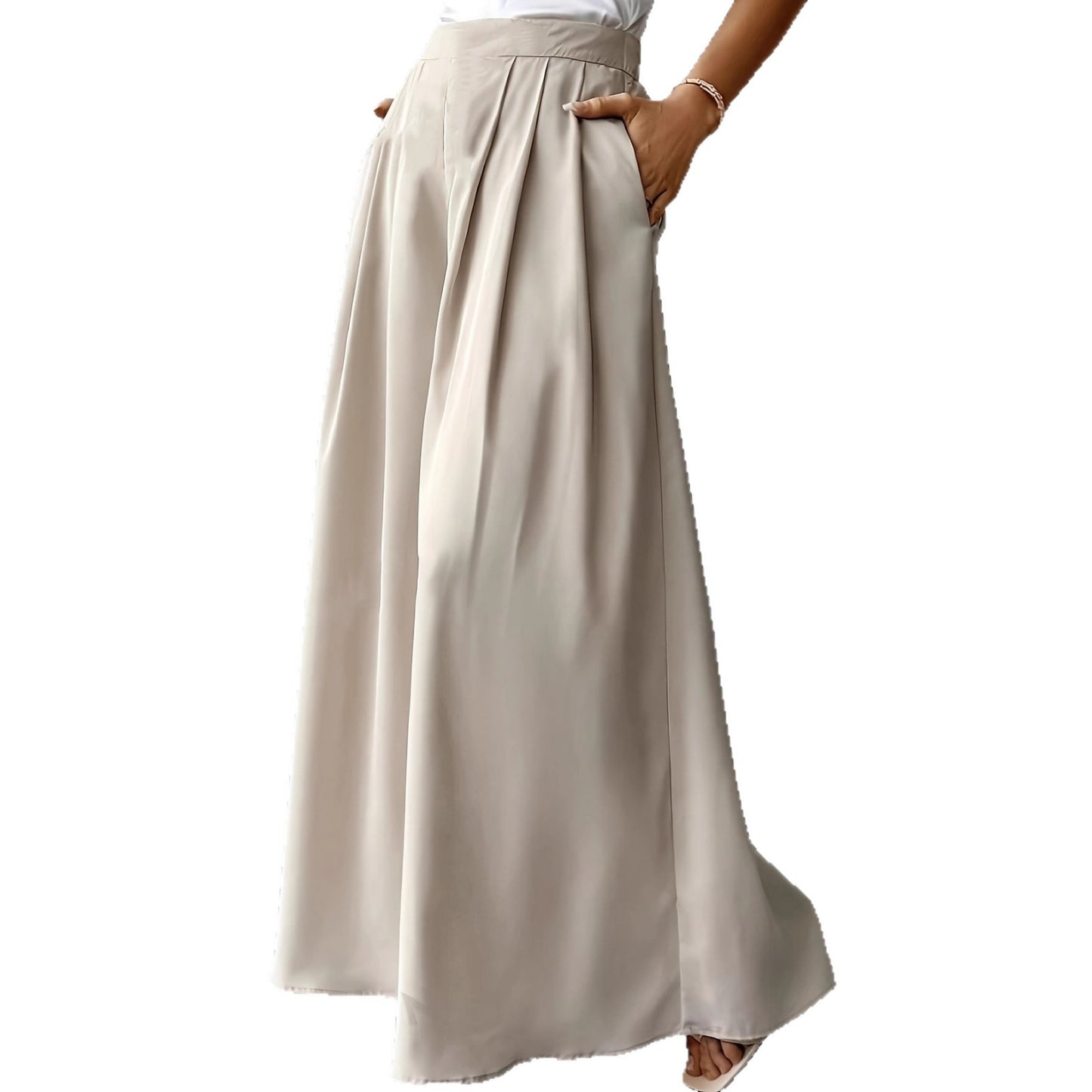 Semi-elastic High-waisted Versatile Pleated Design Relaxed Bohemian Wide-leg Pants