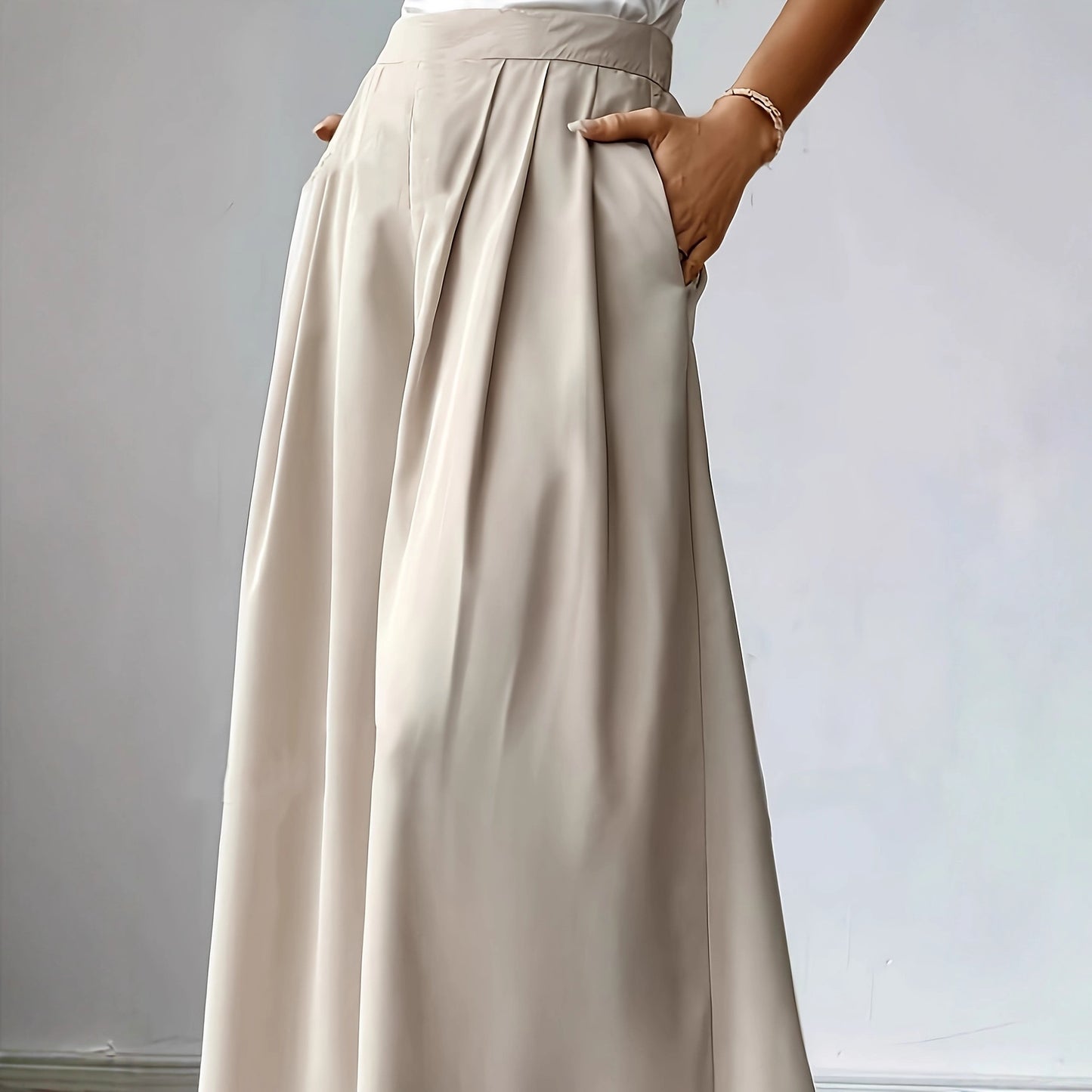 Semi-elastic High-waisted Versatile Pleated Design Relaxed Bohemian Wide-leg Pants