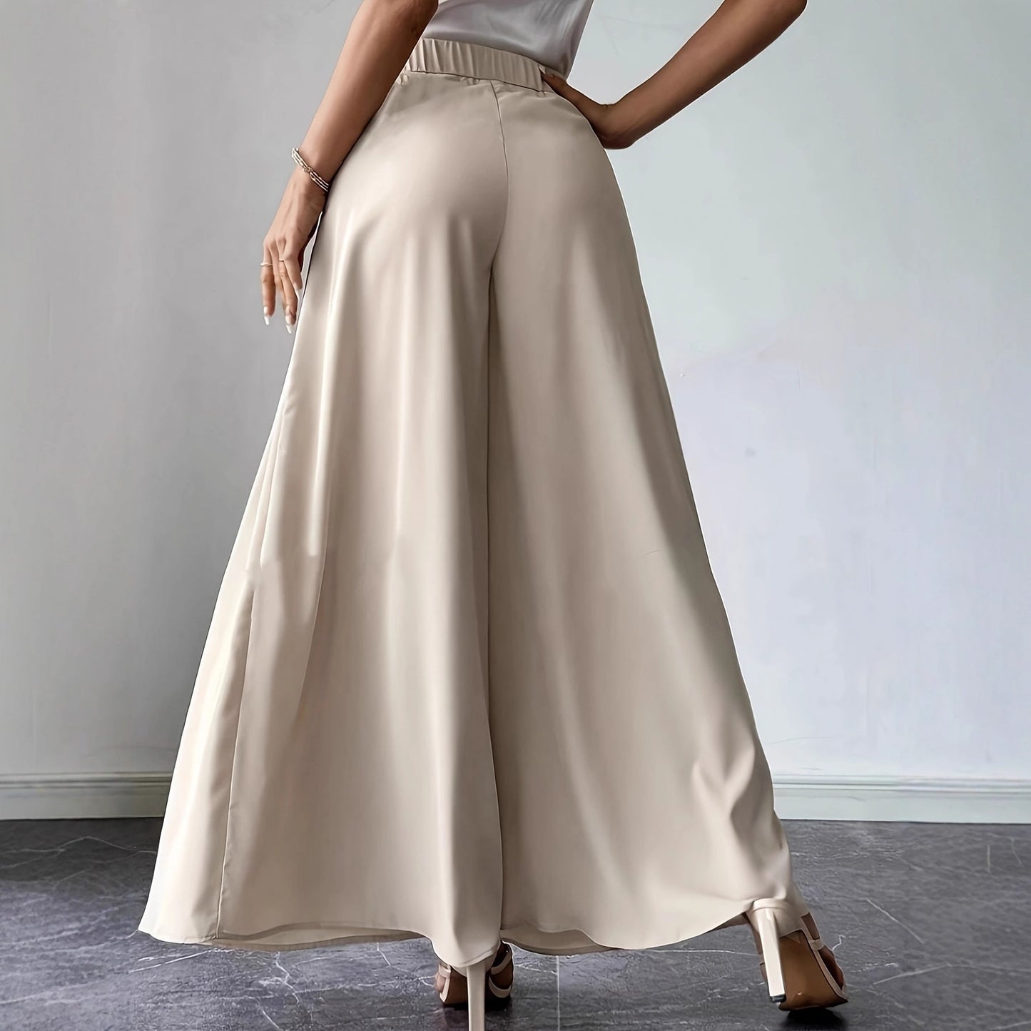 Semi-elastic High-waisted Versatile Pleated Design Relaxed Bohemian Wide-leg Pants